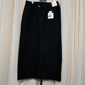 NWT Happily Grey Black Denim Maxi Skirt With High Front Slit & Raw Hem, Sz 11/29